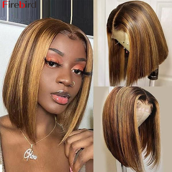 4x1 T Part Short Bob Highlight Wig Human Lacefront Wig