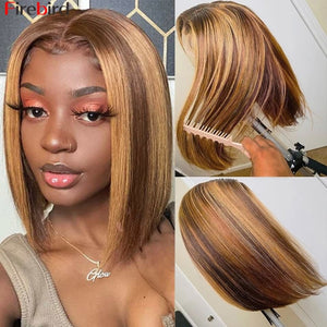 4x1 T Part Short Bob Highlight Wig Human Lacefront Wig